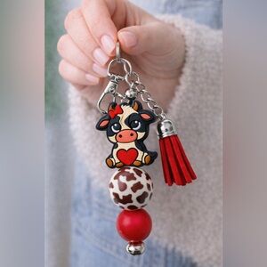 ✨2/$25✨Handmade Cow Heart Keychain with Red Tassel